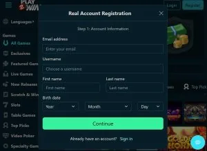 Play2win casino registration and create account